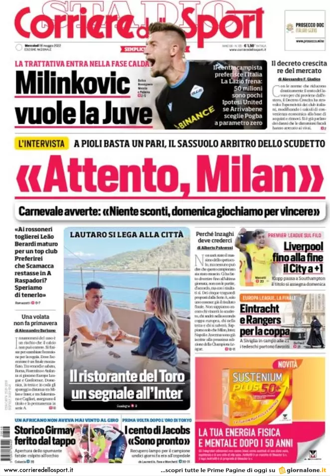 Rassegna stampa Juve: prime pagine quotidiani sportivi - 18 maggio 2022 36 Corriere dello Sport