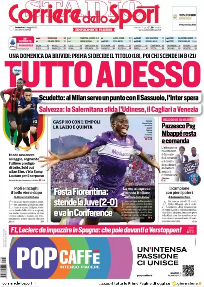 Rassegna stampa Juve: prime pagine quotidiani sportivi - 22 maggio 2022 38 corriere dello sport 004030378