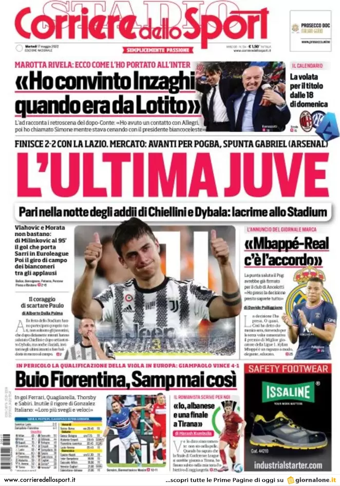 Rassegna stampa Juve: prime pagine quotidiani sportivi - 17 maggio 2022 38 corriere dello sport 004307875