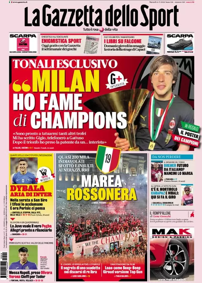 Rassegna stampa Juve: prime pagine quotidiani sportivi - 24 maggio 2022 39 la gazzetta dello sport 005302793