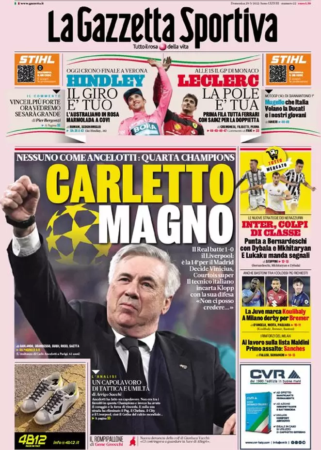 Rassegna stampa Juve: prime pagine quotidiani sportivi - 29 maggio 2022 38 la gazzetta dello sport 005430231