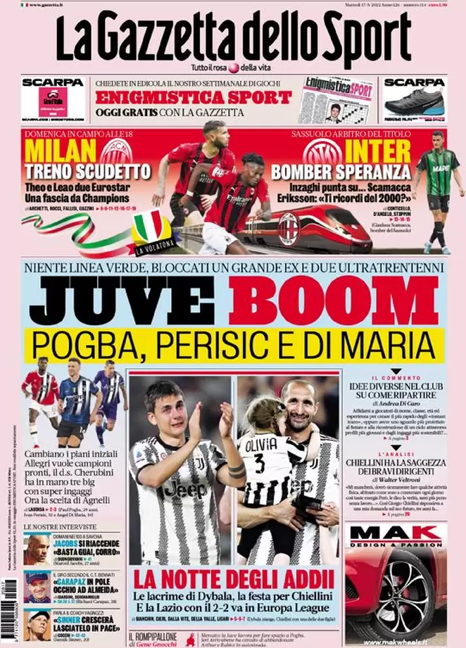 Rassegna stampa Juve: prime pagine quotidiani sportivi - 17 maggio 2022 39 la gazzetta dello sport 011304306