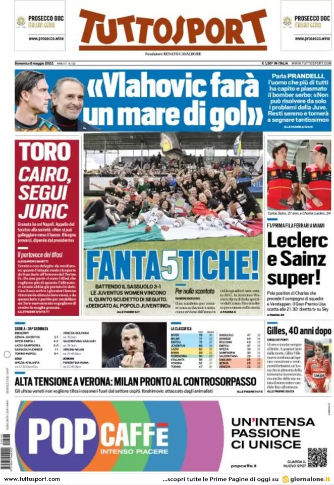 Rassegna stampa Juve: prime pagine quotidiani sportivi - 8 maggio 2022 37 tuttosport 002302071