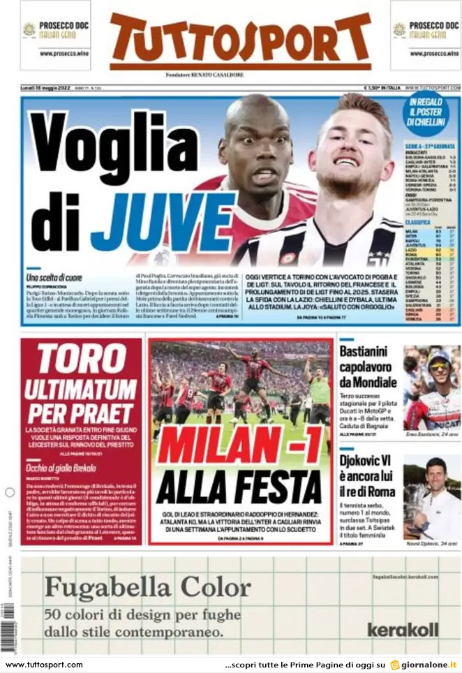 Rassegna stampa Juve: prime pagine quotidiani sportivi - 16 maggio 2022 36 tuttosport 002303872