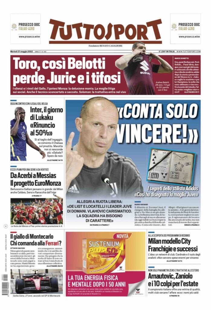 Rassegna stampa Juve: prime pagine quotidiani sportivi - 31 maggio 2022 37 tuttosport 16 1