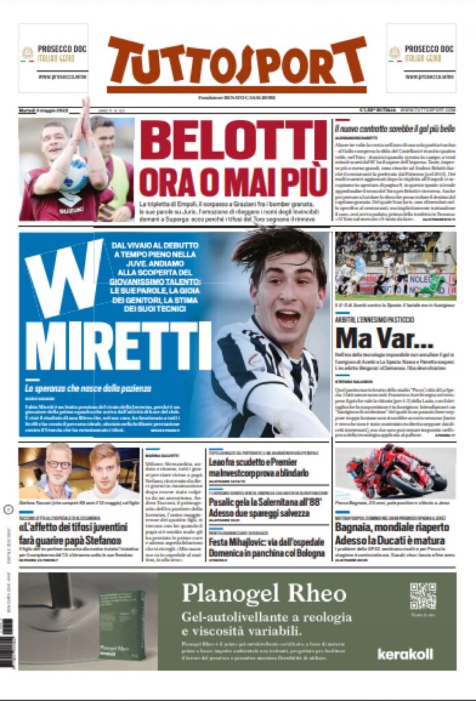 Rassegna stampa Juve: prime pagine quotidiani sportivi - 3 maggio 2022 37 tuttosport 3 5 22