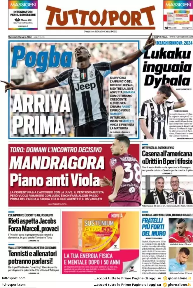 Rassegna stampa Juve: prime pagine quotidiani sportivi - 22 giugno 2022 38 Tuttosport 3