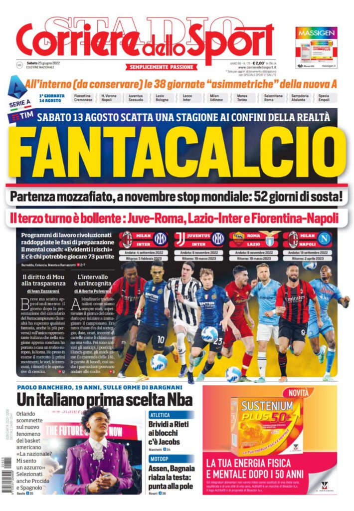 Rassegna stampa Juve: prime pagine quotidiani sportivi - 25 giugno 2022 38 cds 25 giugno 22