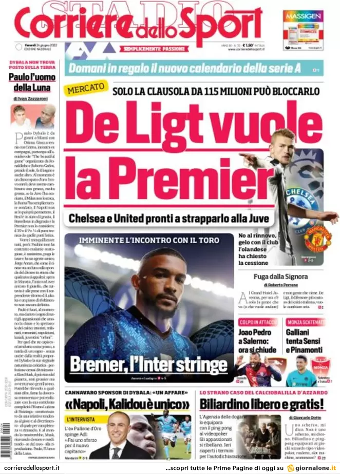 Rassegna stampa Juve: prime pagine quotidiani sportivi - 24 giugno 2022 38 corriere dello sport 002308905