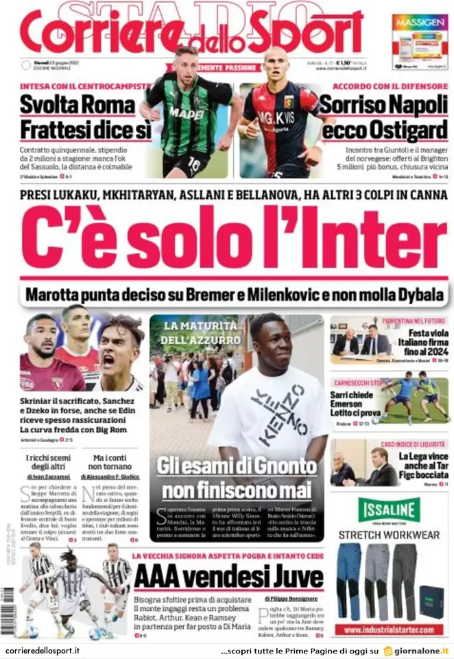 Rassegna stampa Juve: prime pagine quotidiani sportivi - 23 giugno 2022 37 corriere dello sport 004305192