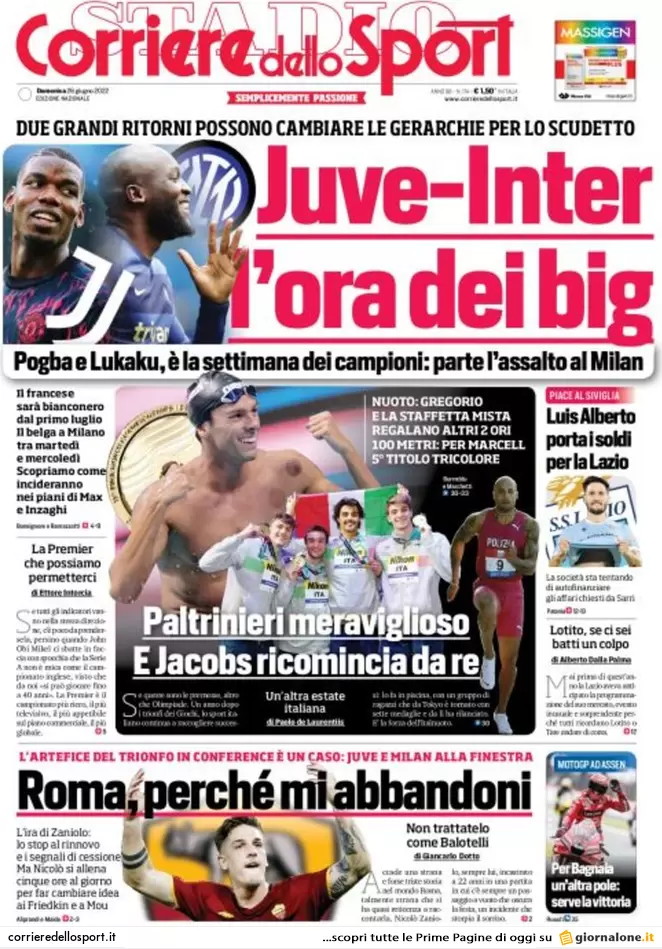 Rassegna stampa Juve: prime pagine quotidiani sportivi - 26 giugno 2022 37 corriere dello sport 004419752