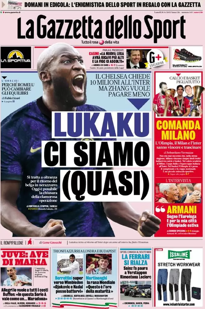 Rassegna stampa Juve: prime pagine quotidiani sportivi - 20 giugno 2022 36 la gazzetta dello sport 005235905