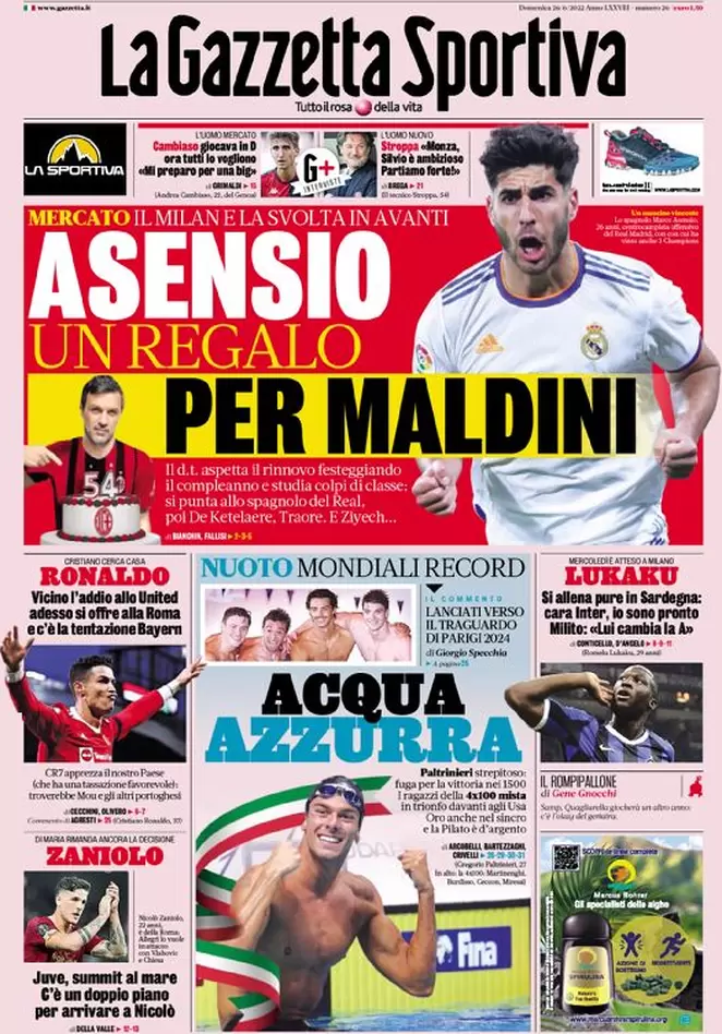 Rassegna stampa Juve: prime pagine quotidiani sportivi - 26 giugno 2022 38 la gazzetta dello sport 005313706