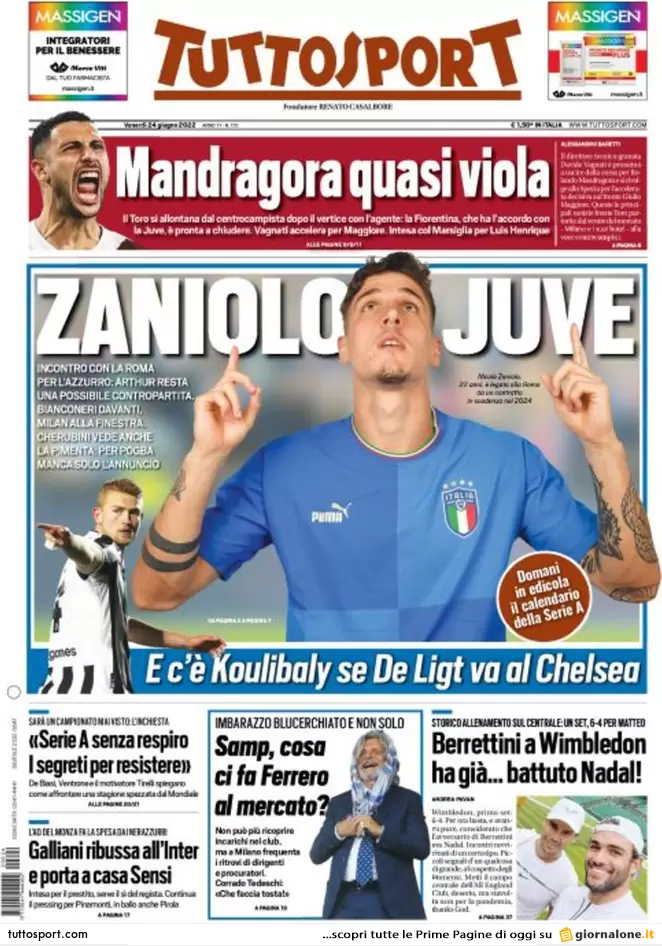 Rassegna stampa Juve: prime pagine quotidiani sportivi - 24 giugno 2022 37 tuttosport 002303494