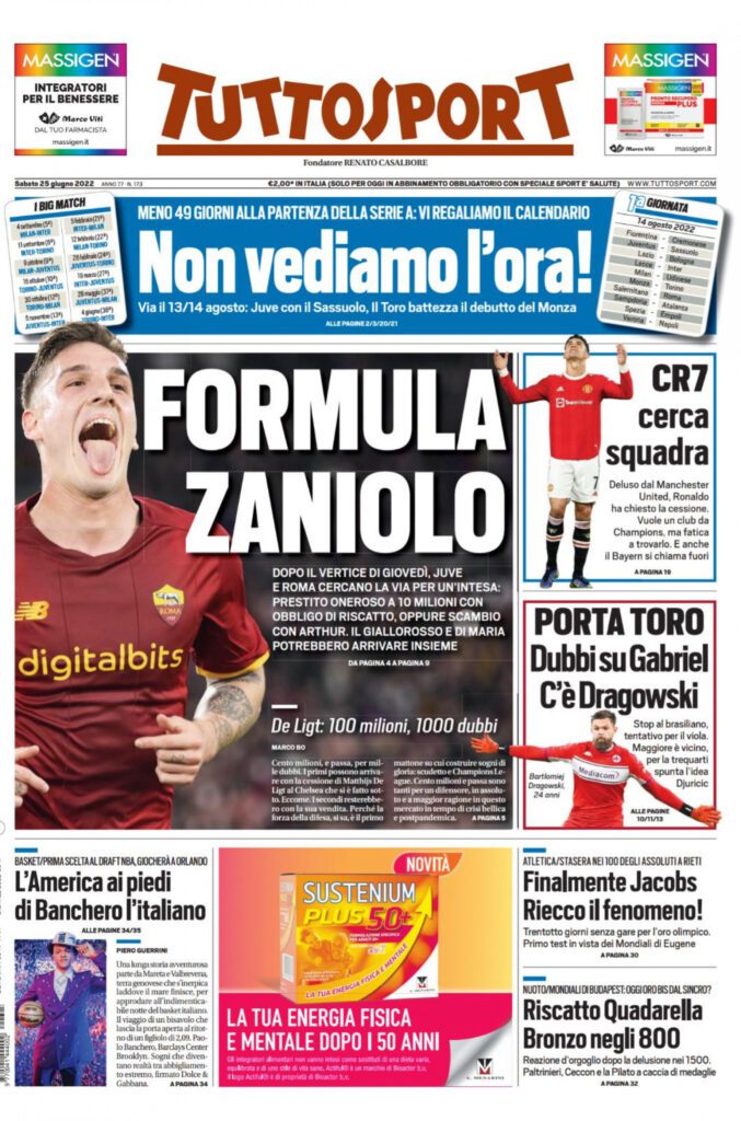 Rassegna stampa Juve: prime pagine quotidiani sportivi - 25 giugno 2022 37 tuttosport 25 giugno 22