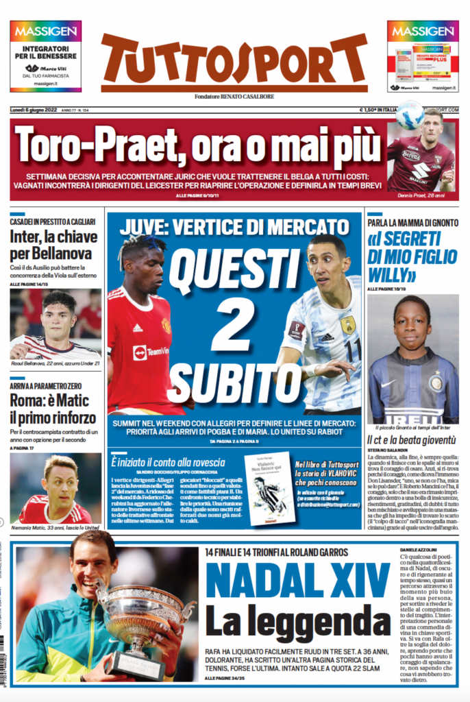 Rassegna stampa Juve: prime pagine quotidiani sportivi - 6 giugno 2022 36 tuttosport 6 giugno 2022