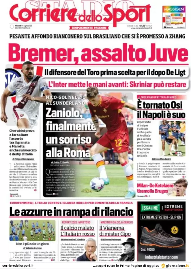 Rassegna stampa Juve: prime pagine quotidiani sportivi - 14 luglio 2022 37 Corriere dello Sport 1