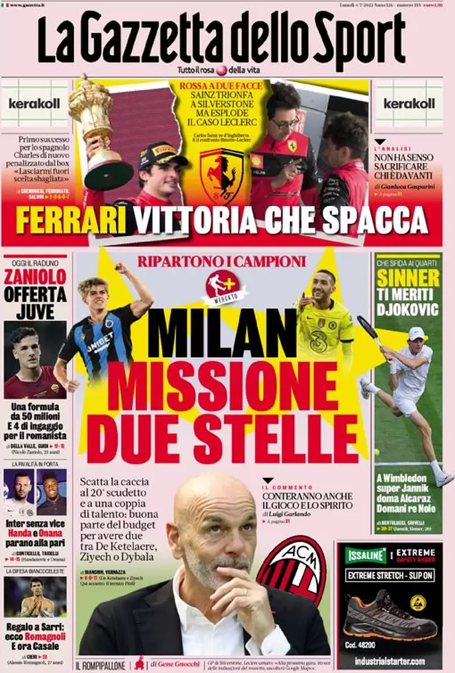 Rassegna stampa Juve: prime pagine quotidiani sportivi - 4 luglio 2022 38 Gazzetta dello Sport