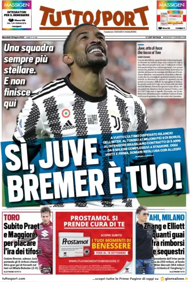 Rassegna stampa Juve: prime pagine quotidiani sportivi - 20 luglio 2022 36 Tuttosport 3