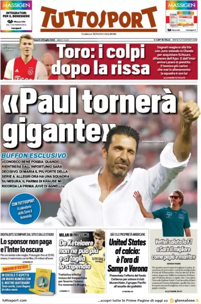 Rassegna stampa Juve: prime pagine quotidiani sportivi - 29 luglio 2022 36 Tuttosport 4