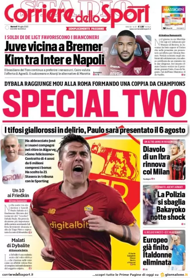 Rassegna stampa Juve: prime pagine quotidiani sportivi - 19 luglio 2022 38 corriere dello sport 001304094