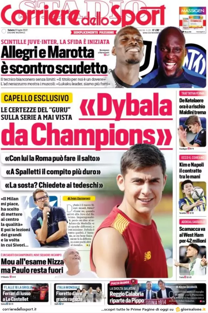Rassegna stampa Juve: prime pagine quotidiani sportivi - 23 luglio 2022 37 corriere dello sport 001306236