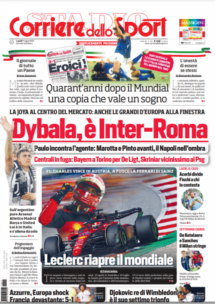 Rassegna stampa Juve: prime pagine quotidiani sportivi - 11 luglio 2022 38 corriere dello sport 11 luglio