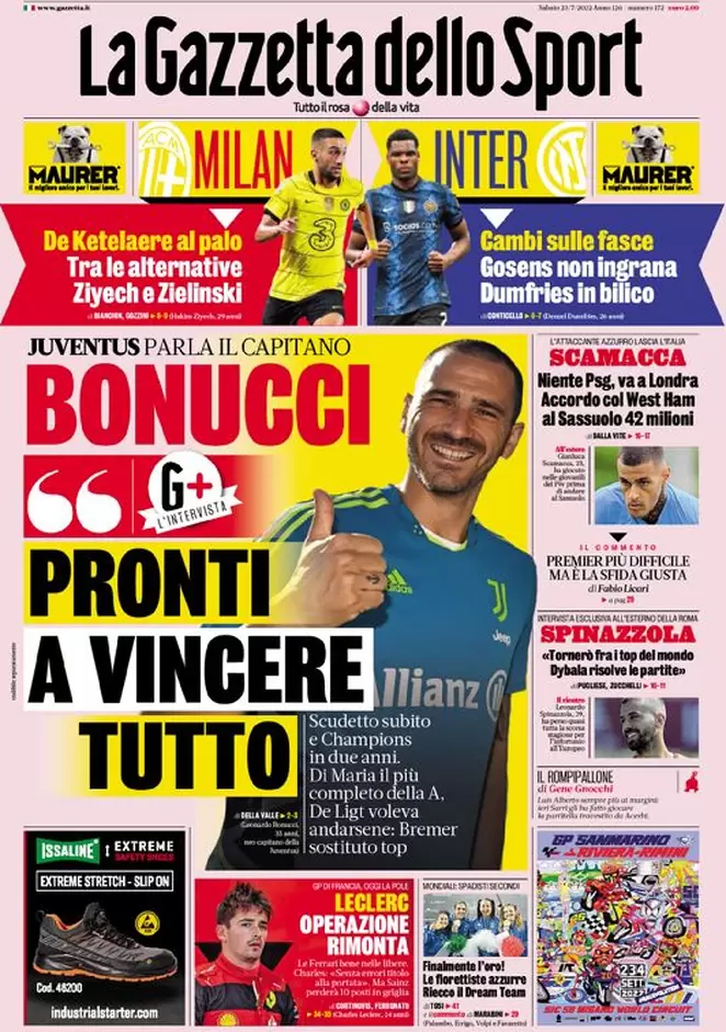 Rassegna stampa Juve: prime pagine quotidiani sportivi - 23 luglio 2022 38 la gazzetta dello sport 005301896