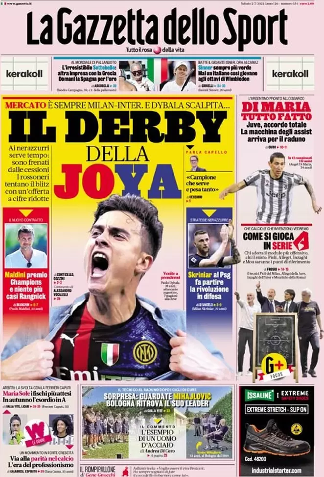 Rassegna stampa Juve: prime pagine quotidiani sportivi - 2 luglio 2022 39 la gazzetta dello sport 063319067