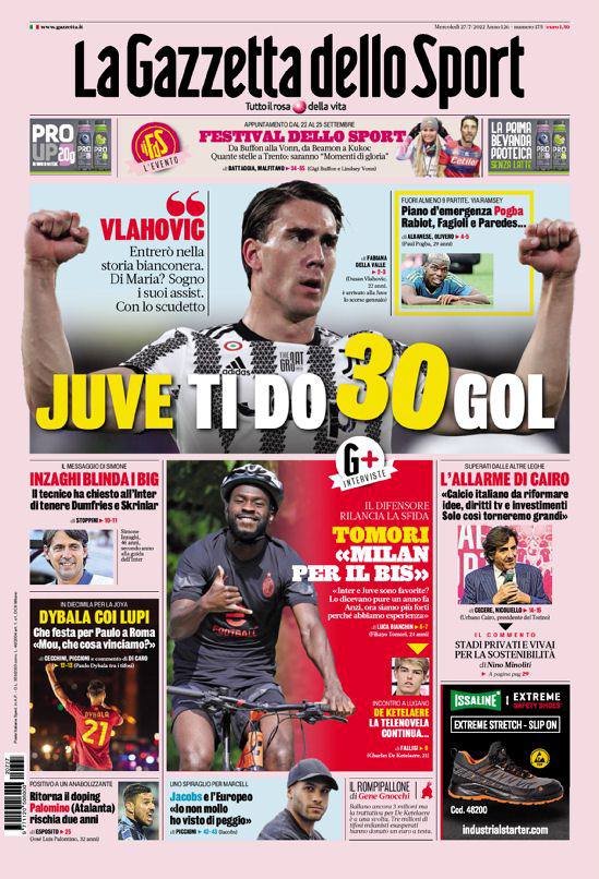 Rassegna stampa Juve: prime pagine quotidiani sportivi - 27 luglio 2022 37 photo 2022 07 27 08 01 10