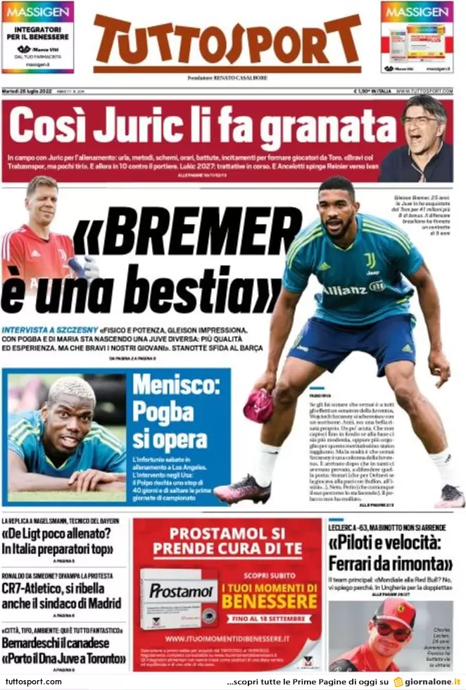 Rassegna stampa Juve: prime pagine quotidiani sportivi - 26 luglio 2022 36 tuttosport 002304329