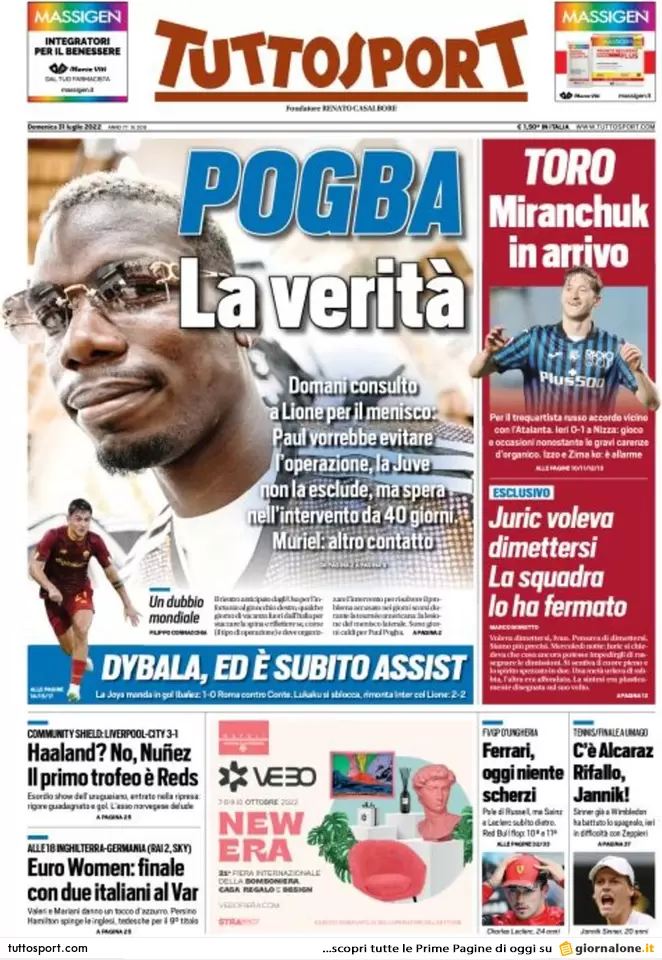 Rassegna stampa Juve: prime pagine quotidiani sportivi - 31 luglio 2022 37 tuttosport 003303660