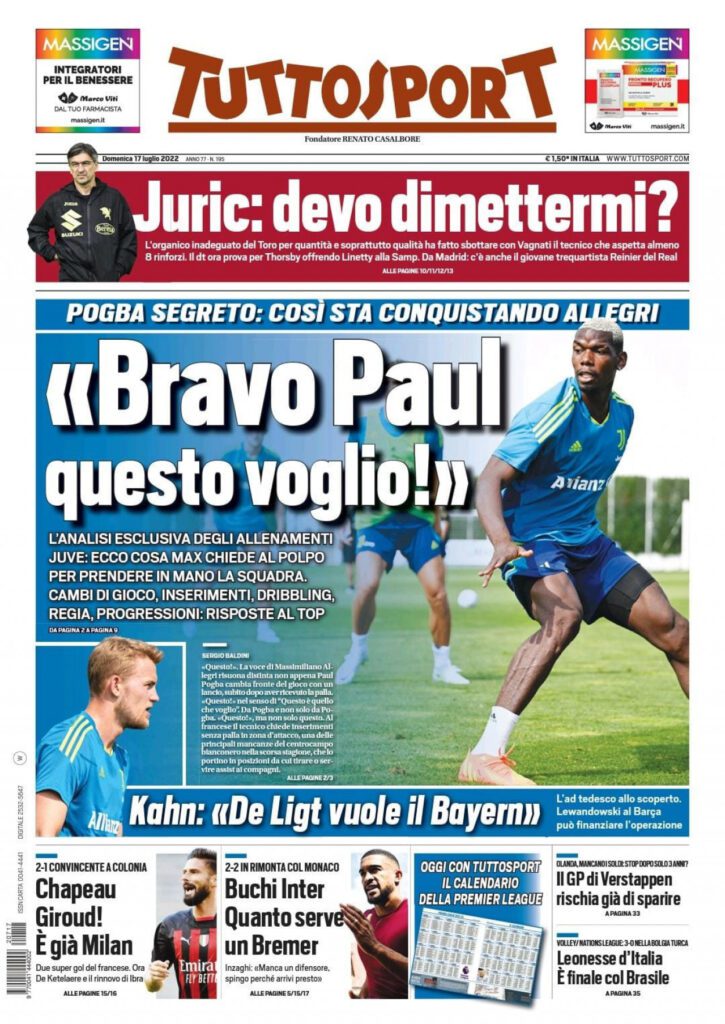 Rassegna stampa Juve: prime pagine quotidiani sportivi - 17 luglio 2022 37 tuttosport 17 1