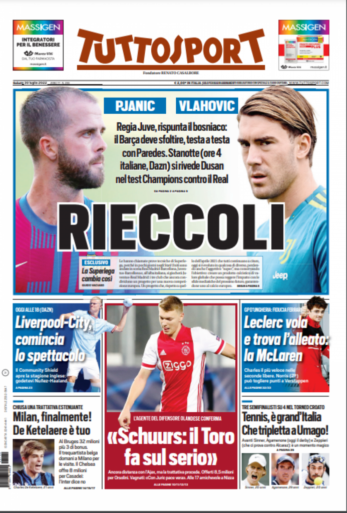 Rassegna stampa Juve: prime pagine quotidiani sportivi - 30 luglio 2022 37 tuttosport 33