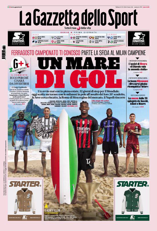 Rassegna stampa Juve: prime pagine quotidiani sportivi - 13 agosto 2022 39 Gazzetta dello Sport 2