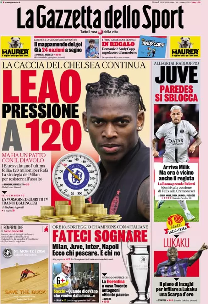 Rassegna stampa Juve: prime pagine quotidiani sportivi - 25 agosto 2022 38 Gazzetta dello Sport