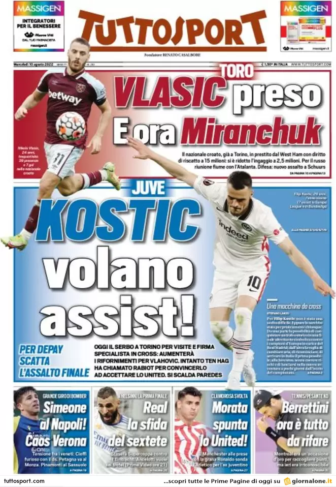 Rassegna stampa Juve: prime pagine quotidiani sportivi - 10 agosto 2022 36 Tuttosport 1