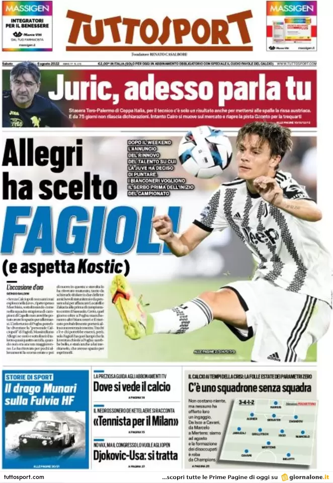 Rassegna stampa Juve: prime pagine quotidiani sportivi - 6 agosto 2022 36 Tuttosport