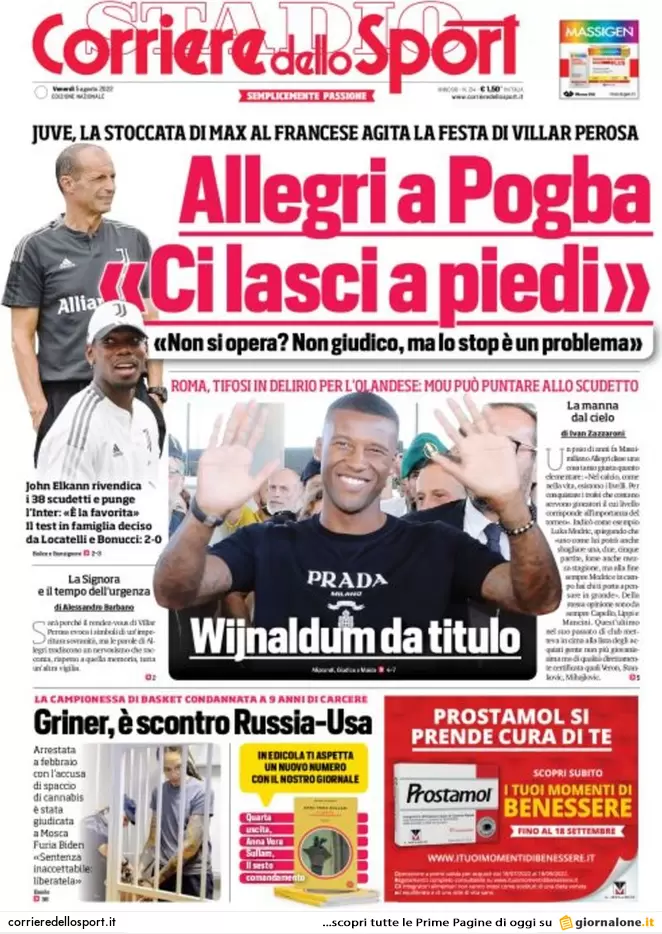 Rassegna stampa Juve: prime pagine quotidiani sportivi - 5 agosto 2022 36 corriere dello sport 002025367