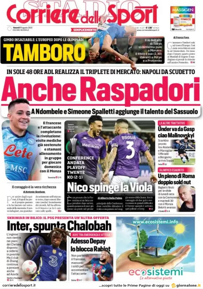Rassegna stampa Juve: prime pagine quotidiani sportivi - 19 agosto 2022 38 corriere dello sport 002306316