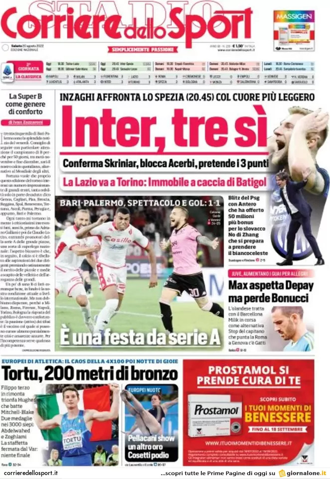 Rassegna stampa Juve: prime pagine quotidiani sportivi - 20 agosto 2022 38 corriere dello sport 002309435