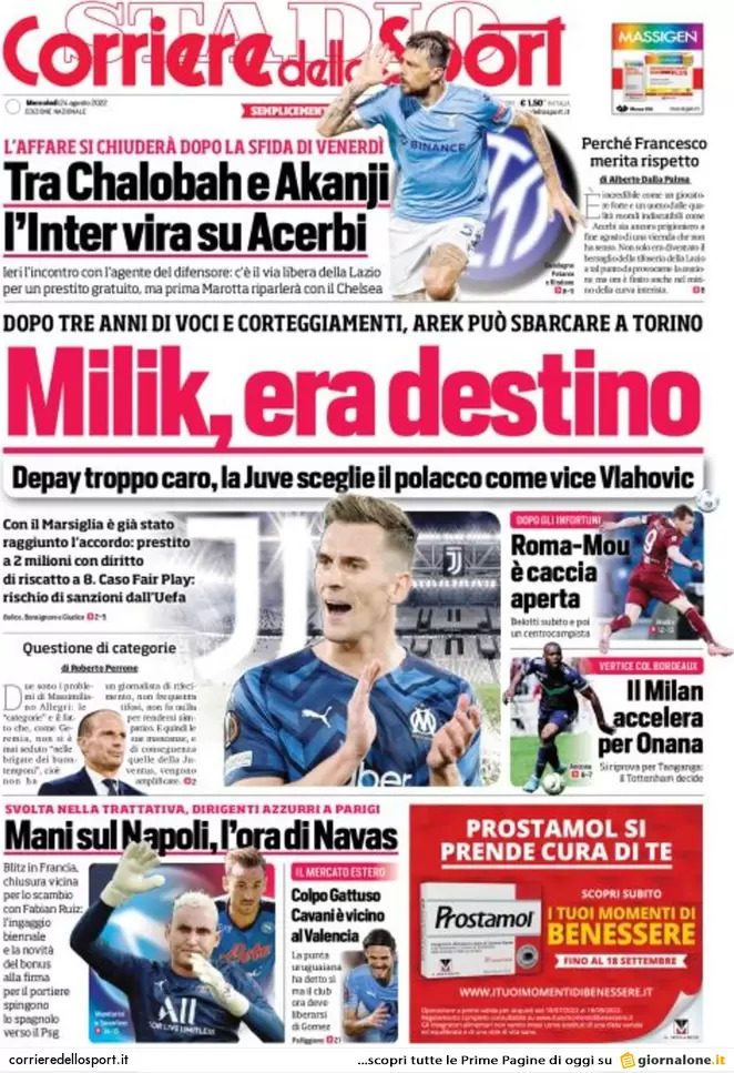 Rassegna stampa Juve: prime pagine quotidiani sportivi - 24 agosto 2022 39 corriere dello sport 002309948
