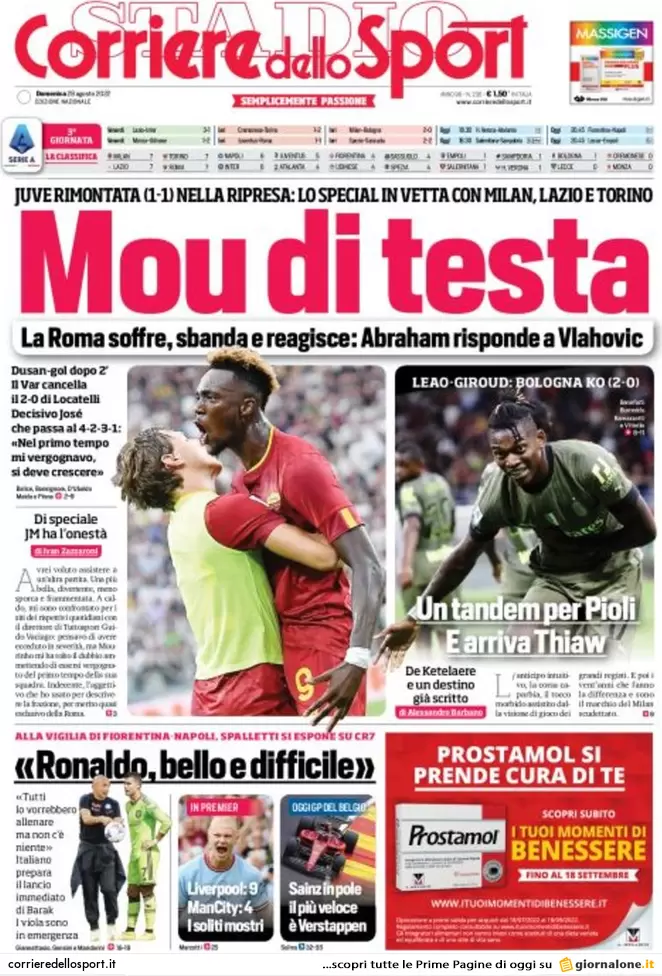 Rassegna stampa Juve: prime pagine quotidiani sportivi - 28 agosto 2022 38 corriere dello sport 004156446