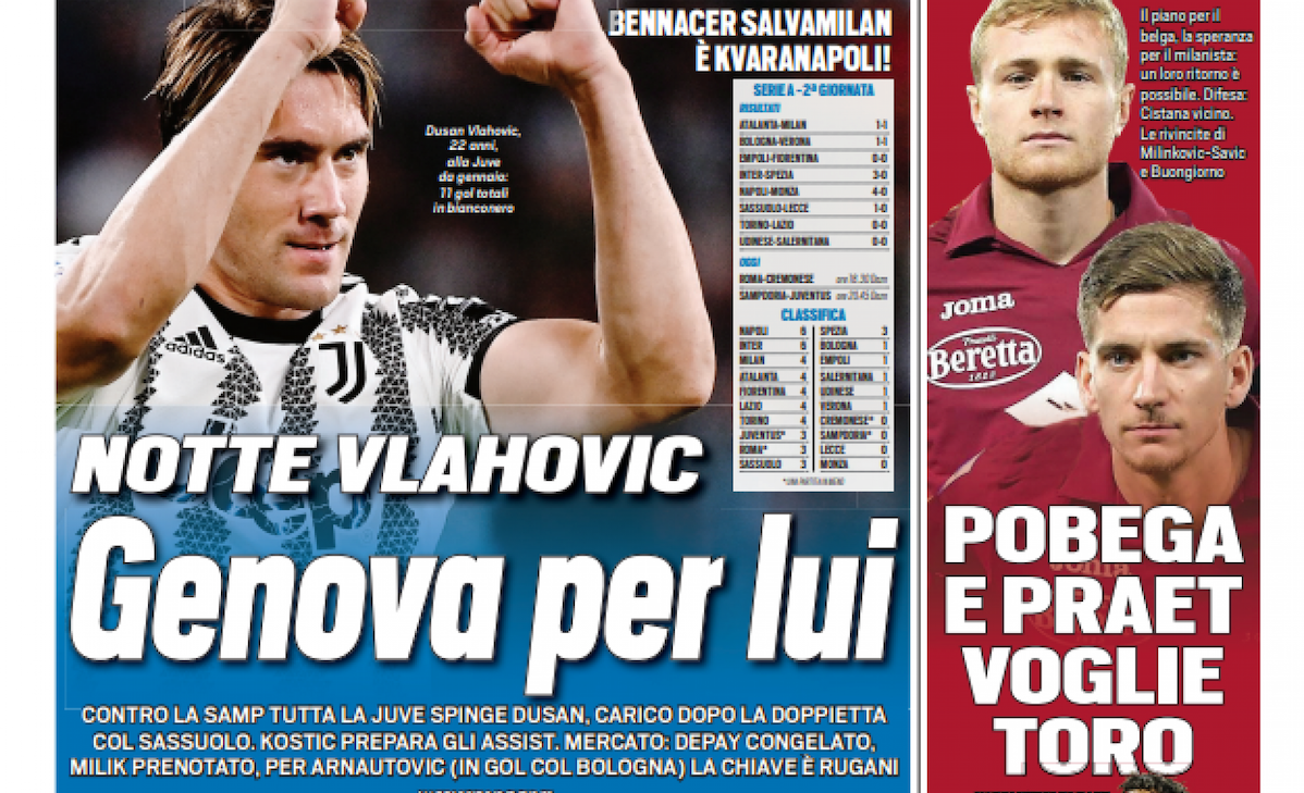 Rassegna stampa Juve: prime pagine quotidiani sportivi - 22 agosto 2022 36 ts 22 agosto 2022 1 e1661121005504