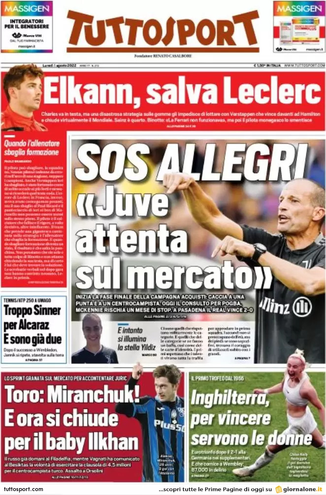 Rassegna stampa Juve: prime pagine quotidiani sportivi - 1 agosto 2022 37 tuttosport 001304556