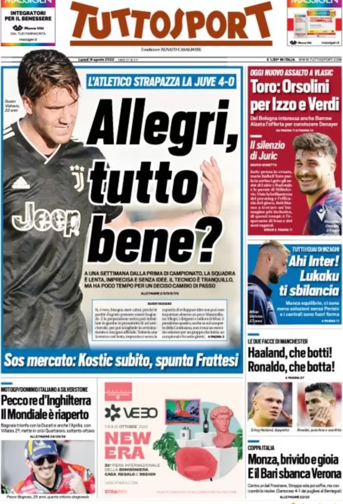 Rassegna stampa Juve: prime pagine quotidiani sportivi - 8 agosto 2022 36 tuttosport 002302613