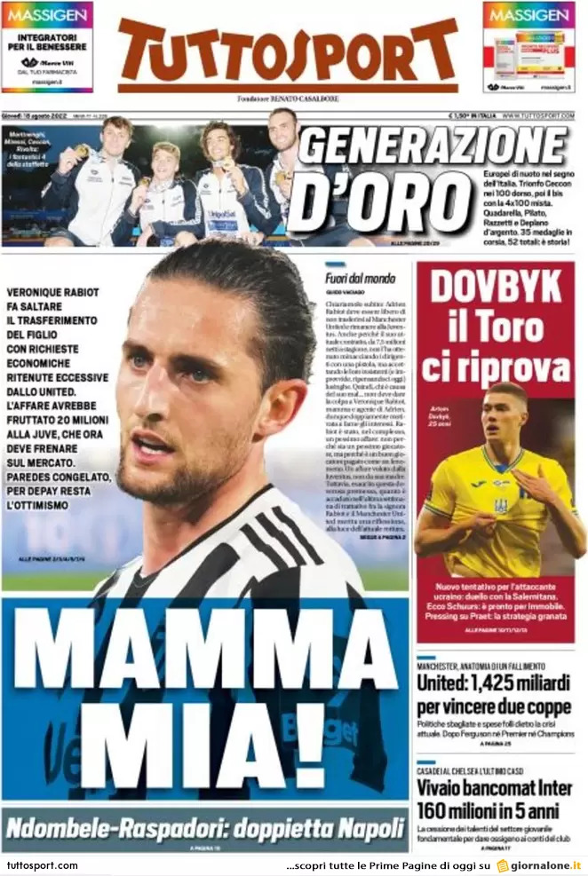 Rassegna stampa Juve: prime pagine quotidiani sportivi - 18 agosto 2022 37 tuttosport 002304828