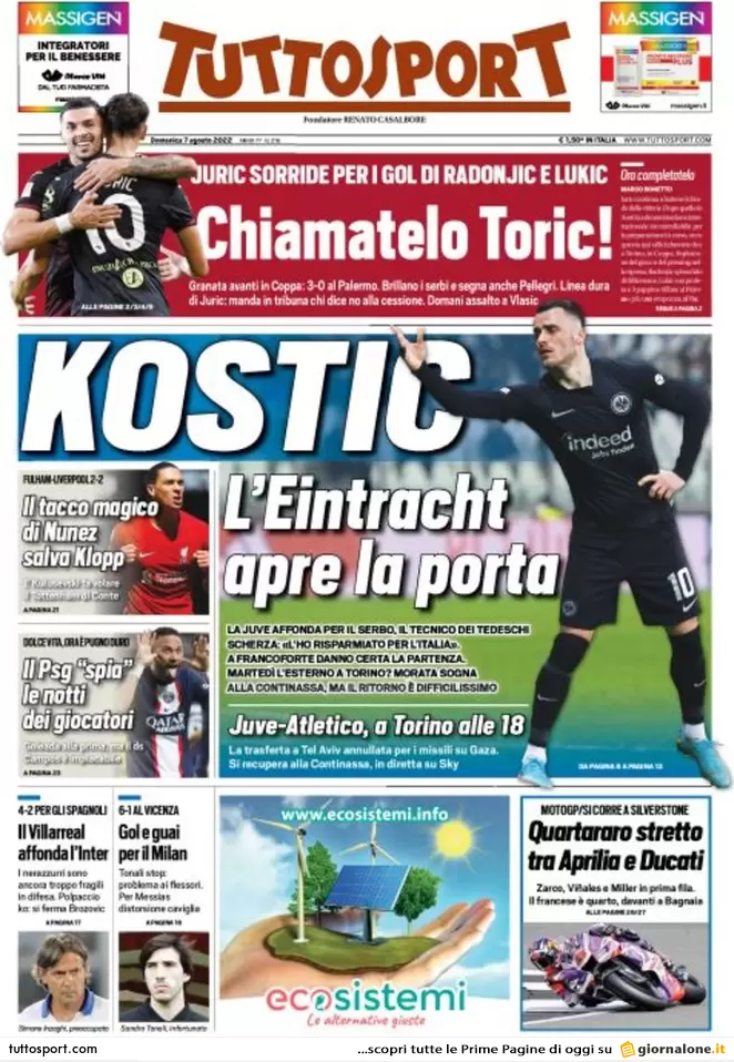 Rassegna stampa Juve: prime pagine quotidiani sportivi - 7 agosto 2022 36 tuttosport 003304833