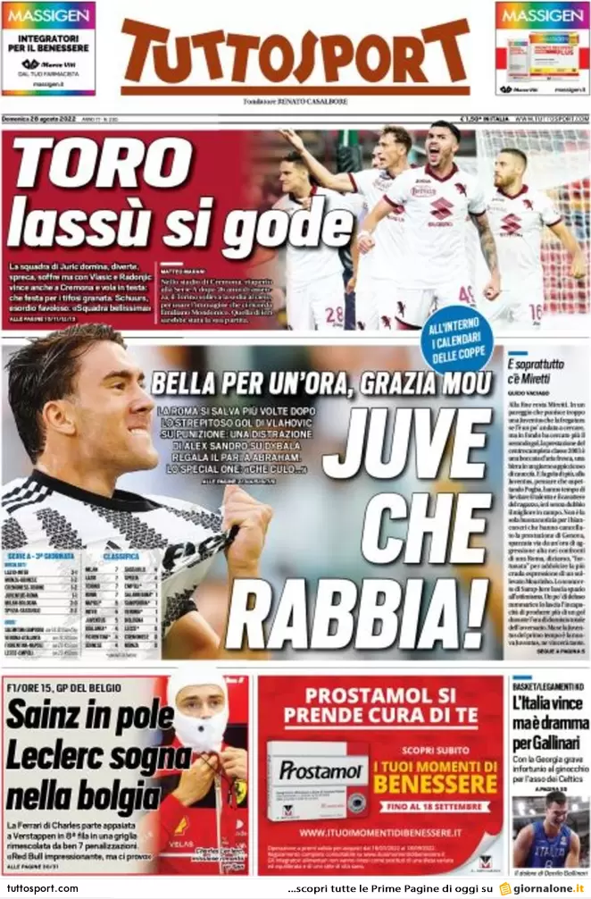 Rassegna stampa Juve: prime pagine quotidiani sportivi - 28 agosto 2022 36 tuttosport 004238472