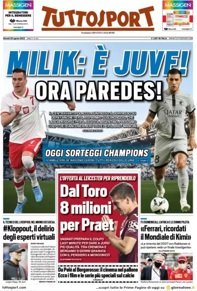 Rassegna stampa Juve: prime pagine quotidiani sportivi - 25 agosto 2022 36 tuttosport 004308433